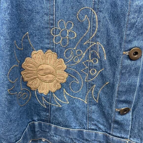 Denim Jacket With Appliqué and Embroidery Women’s Size Large - Picture 5 of 13